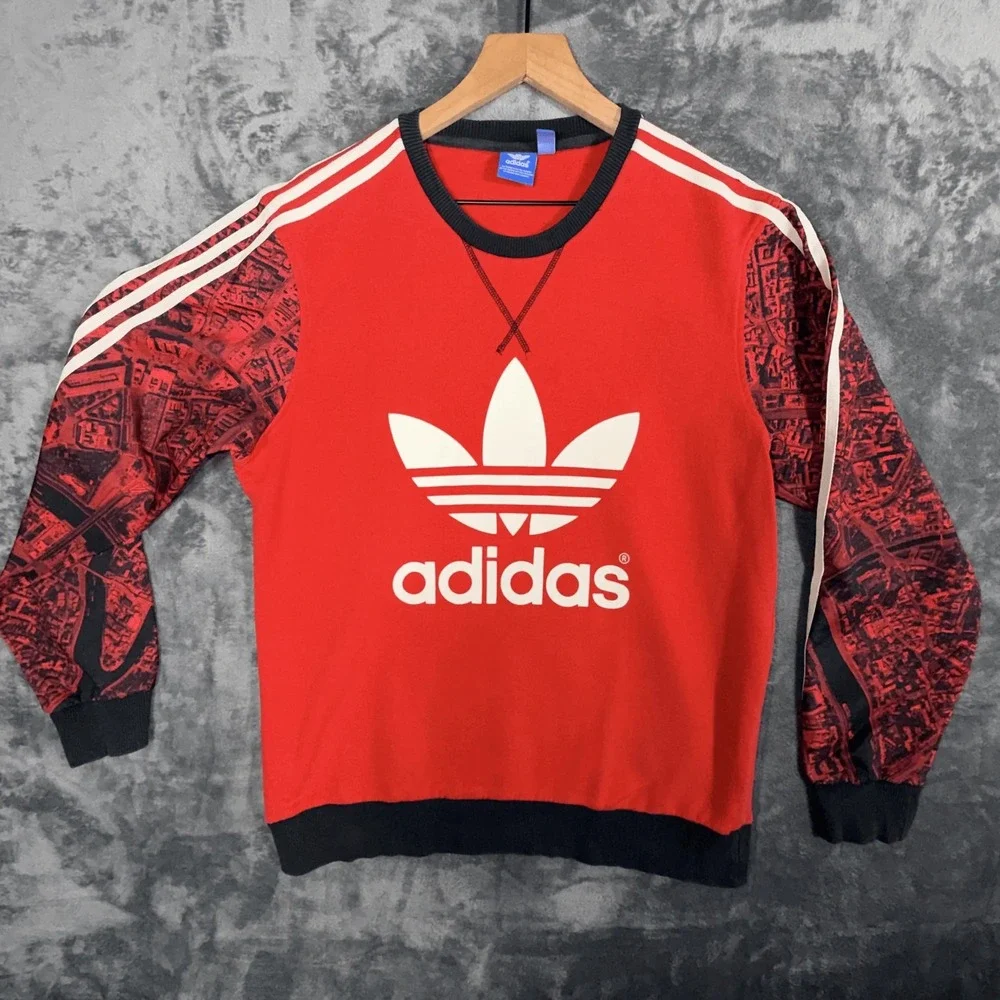 Adidas Originals‎ Mens Sweatshirt L Red Black Trefoil Logo Graphic B82278